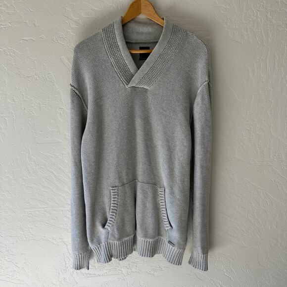 JB HOLT Mens Fulton Lincoln Cotton Chunky Sweater Shawl Size Large Gray Dadcore - Picture 2 of 12